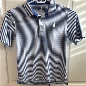 Blue and White Striped Polo Shirt with Classic Collar and Short Sleeves